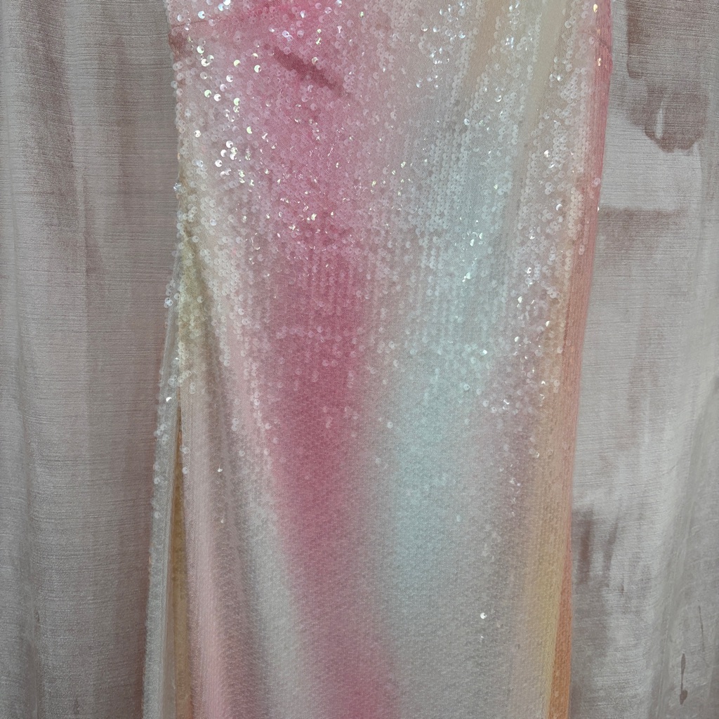 Halston Heritage One-Shoulder Sequin Gown In White And Pink Ombre — image 5 of 8